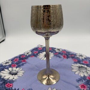 Vintage World Gift ZY India Ornate Wine Goblet Etched Chalice Silverplated Brass